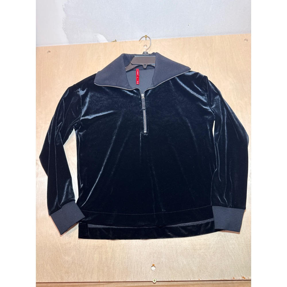 Spanx AirEssentials Velvet Quarter-Zip Pullover Black Women's Size Medium M